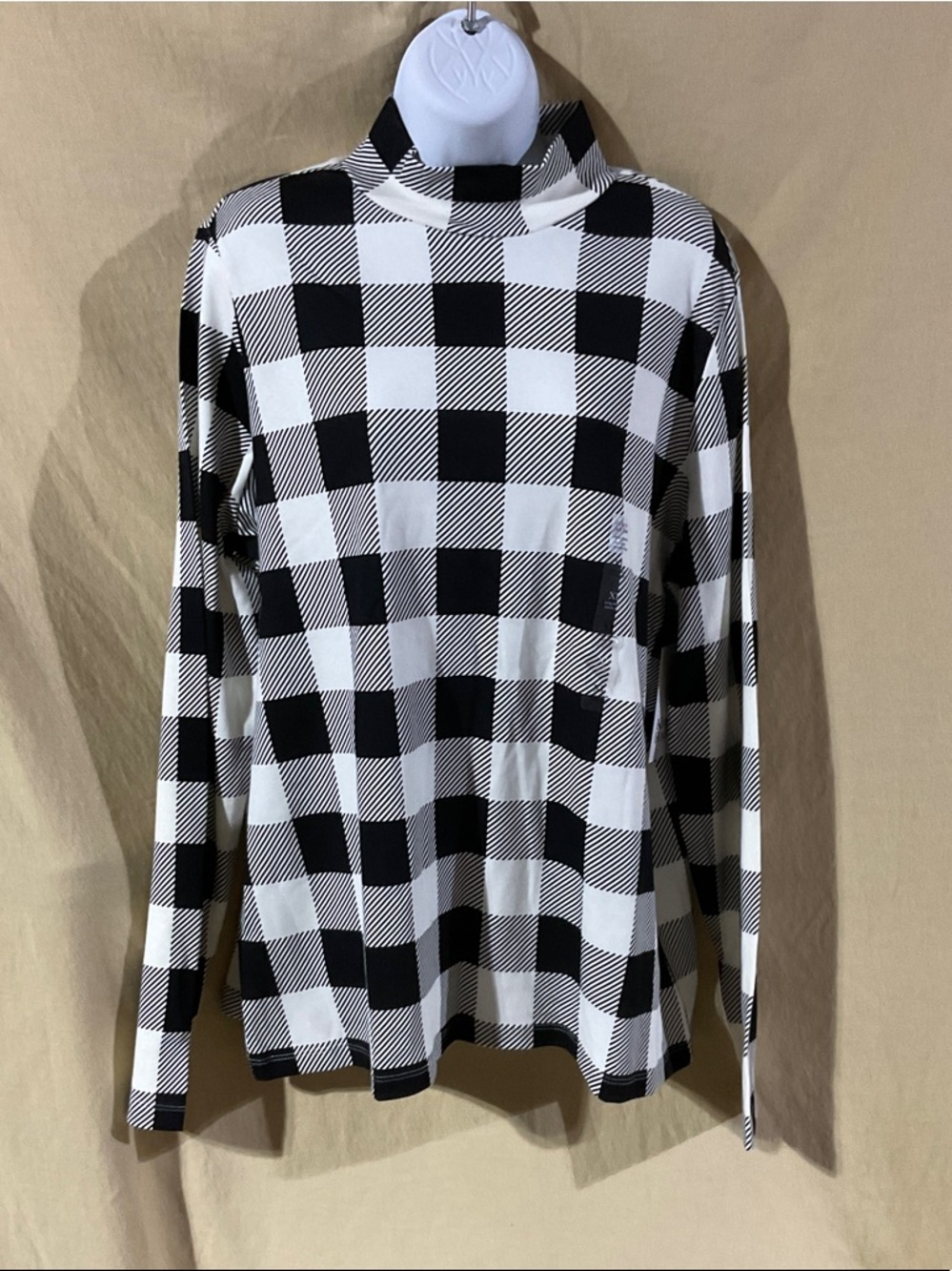 Kim Rogers Size XL Black & White Check Long-Sleeve Turtleneck Shirt